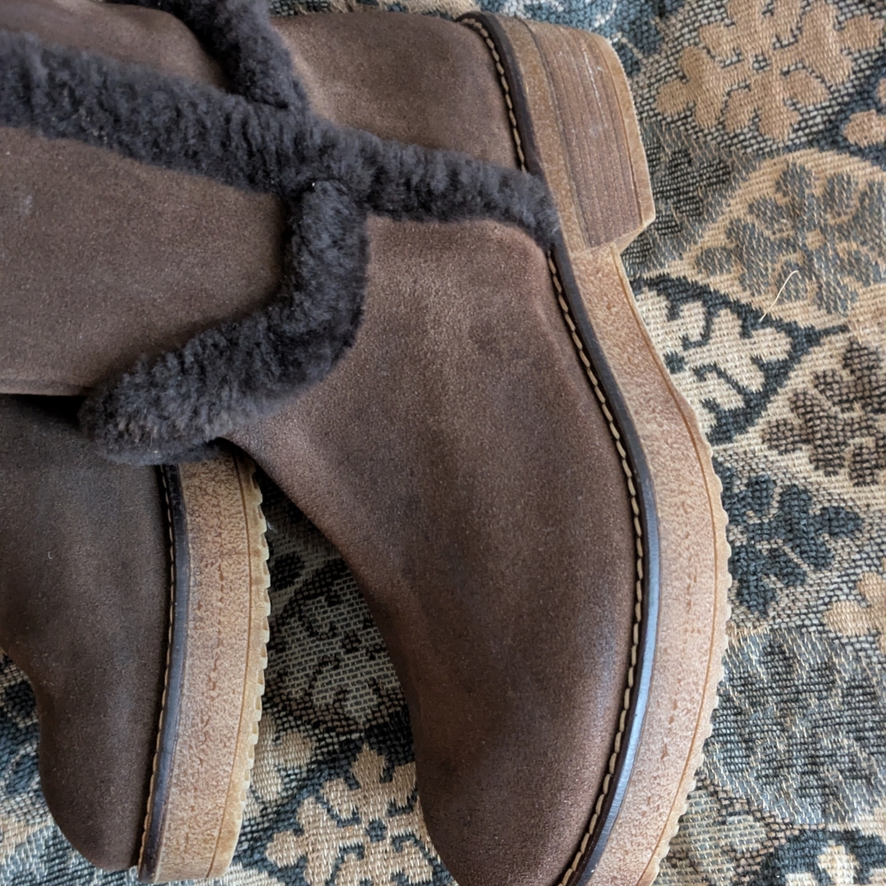 MANAS TALL Brown Suede Boots with Shearling Fur Trim